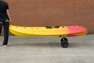 This handy cart transports one kayak or canoe. Made with a heavy duty 