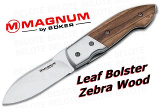 Boker Magnum Leaf Bolster Zebra Wood Folder 01SC935 New