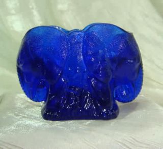 Double Elephant Toothpick Holder Cobalt Blue Glass