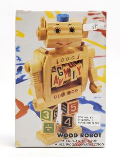 Vintage 1980s Wood Robot En Bois Educational Toy in Original Box 