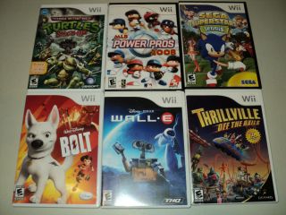 Lot o 6 Wii Games TMNT Turtles Bolt Walle Thrillville MLB Power Pros 
