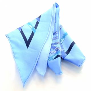 Hermes Silk Pointu Triangle Bolduc Ribbon Scarf Blue
