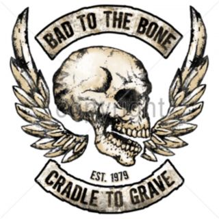 Bad to The Bone Cradle to Grave T Shirt Biker Angel Wings Skull 