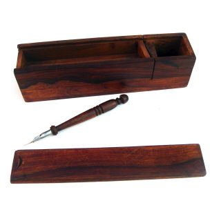 Vintage Antique Wood DIP Ink Pen Writing Case Box Set