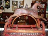 S25 Antique Wooden Primitive Rocking Horse Swing Type Stenciled Base 