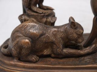   Bronze Sculpture Monkey Cat and Cauldron Signed Bonheur 6 5kg