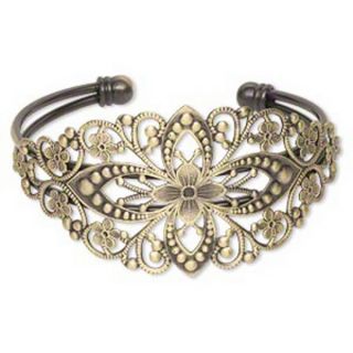   Brass Filigree Cuff Bracelet Steampunk Jewelry Adjustable