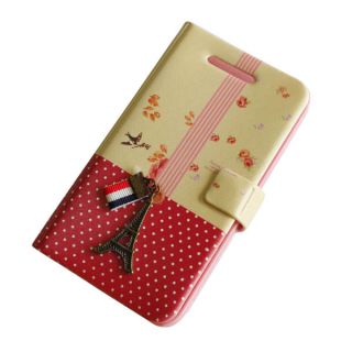 New 3D Eiffel Tower Leather Wallet Book Flip Skin Case for iPhone 4G 