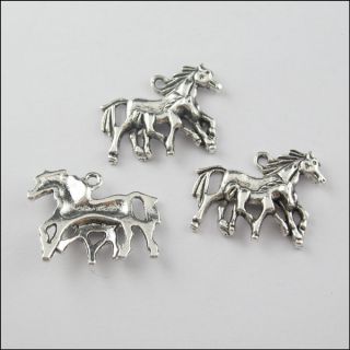 10pcs Antiqued Silver Tone Horse Mother and Child Charms Pendants 