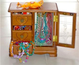Wood Jewelry Box with Necklace Carousel Includes Childrens Dress Up 