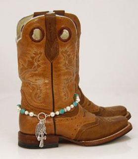JEWELRY BOOT CHARM ANKLET BEADED Cross Turquoise Pearls BLING
