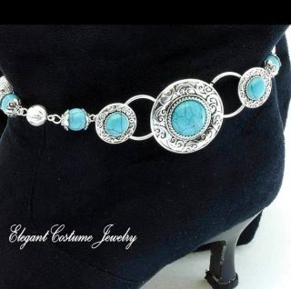 BOOT ANKLE BRACELET for Western or Dressy Boots Turquoise Stone Silver 