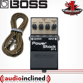 Boss ST 2 Power Stack Effects Pedal with Whirlwind Braided Tweed Cable 