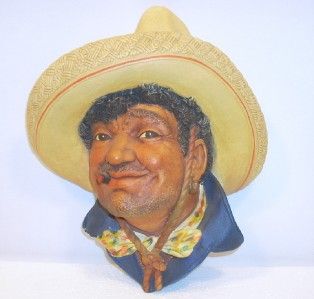 Vintage 1960 Bossons Chalkware Pancho Mexican Sombrero Head Wall 