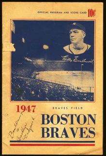 1947 Boston Braves V Brooklyn Dodgers Scorecard