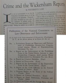Wickersham Commission Crime Report Prohibition 1931 Louis Brandeis