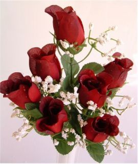 84 Wine Burgundy Silk Roses Buds Wedding Bouquet Flower
