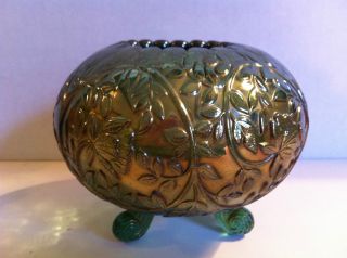 Westmoreland Louisa Antique Carnival Glass Footed Rosebowl Green 