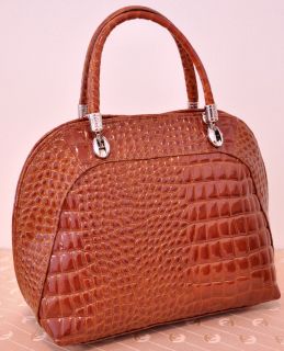 NWT Genuine brown embossed crocodile leather handbag tote + strap made 