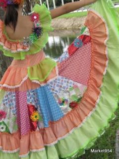 Girls Brazil Carnival Ruffled Dress Womens Costumes Handmade Cumbia 