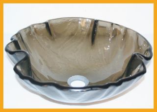   Transparent Scallop Edges Tempered Glass Vessel Sink Basin Bowl