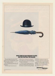 1990 Midwest Express Airlines London Bowler Umbrella Ad