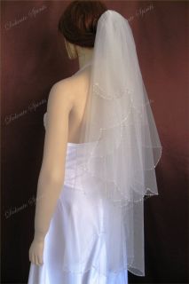 Wedding Veil Bridal Bride 2T Ivory Scalloped Fingertip 26x38 