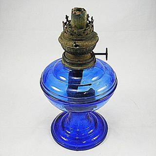   Cobalt Blue Oil Lamp Fount w Vintage Kosmos Brenner Hardware