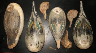 Vintage Waterfowl Decoy Mixed Lot Four Duck Decoy Bodies Three Heads 