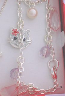   /Childrens Cat/Kitty Watch Set Necklace Bracelet Gift Set Hello Pink