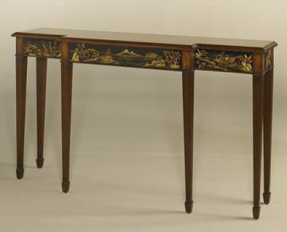 Maitland Smith Hand Painted Black and Gold Aged Regency Chinoiserie 