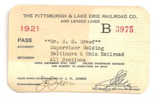 Pittsburgh Lake Erie Railroad Company and Leased Lines 1921 Pass