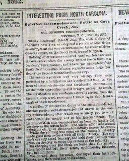 1862 Old Civil War Newspaper Braxton Braggs Plantation Captured Cove 