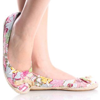 Fuchsia Canvas Flower Design Braided Bow Espadrille Womens Flat Shoes 