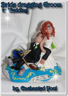 Bride Dragging Groom Personalized Wedding Cake Topper