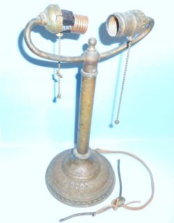Art Nouveau Brass Signed B H Electric Lamp Light Base S Cluster Double 