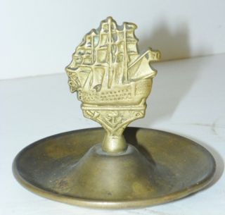 VINTAGE SOLID BRASS SHIPS ASHTRAY ASH TRAY COIN DISH PLATE TOBACCO 