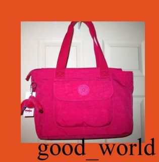 Kipling Walu Large Tote Bag Brink Pink Crinkle Nylon Monkey Key Chain 