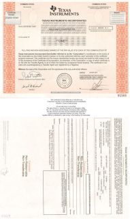 Texas Instruments Collectible Stock Certificate Share