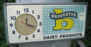 Vtg Broughton Dairy Wall Clock Advertising Sign Metal Art Deco 