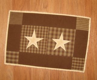 Quilted Placemat Primitive Brown Homespun Plaid Tea Dyed Star 12 x 18 