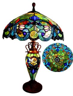 Handcrafted Tiffany Style Stained Glass Table Lamp w Lit Base and 18 