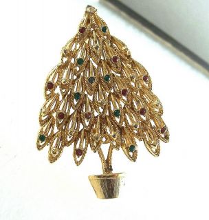 Vintage Rhinestone Christmas Tree Brooch Pin