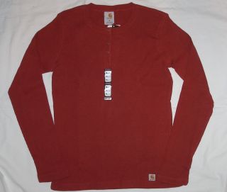 NEW womens CARHARTT ribbed thermal henley M medium 8 10 NWT red berry