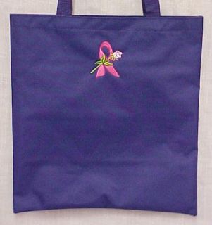 Breast Cancer Awareness Purple Tote Bag Ribbon Rose New