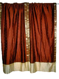 India Saree Curtains Art Silk Sari Curtains Brown Drapes Panel Rod 