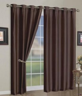 Set of 2 Mira Chocolate Brown Faux Silk Grommet Curtain Panels 108 