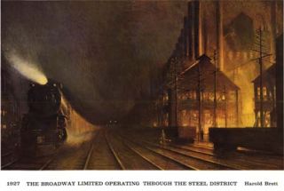   train passing steel mill by night pittburgh area harold m brett
