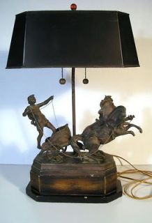 antique desk lamp spelter metal chariot and horses time left