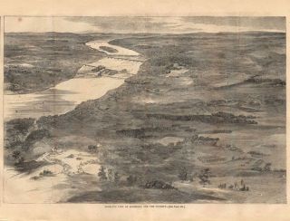 Richmond Virginia James River Bridges Birds Eye View 1862 Print Field 